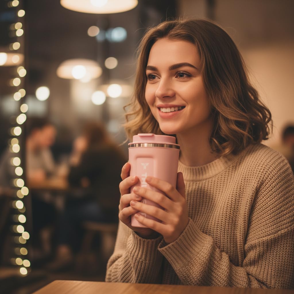 12 OZ Premium Stainless Steel Coffee Mug – Double-Wall Insulated Travel Cup with Lid – Leakproof, BPA-Free (Light Pink)