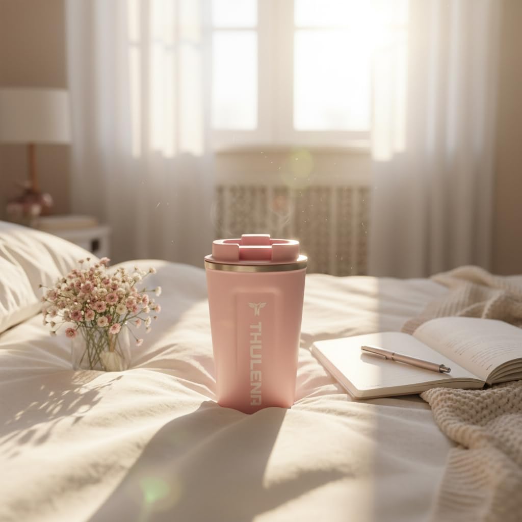 12 OZ Premium Stainless Steel Coffee Mug – Double-Wall Insulated Travel Cup with Lid – Leakproof, BPA-Free (Light Pink)