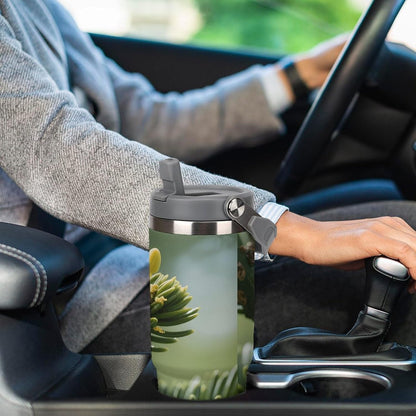 30oz Stainless Steel Tumbler with Lid and Straw Pine Tree Buds Print Double Wall Vacuum Insulated Travel Coffee Mug for Car Cup Holder, Large Capacity Water Bottle for Office, Outdoor, Home