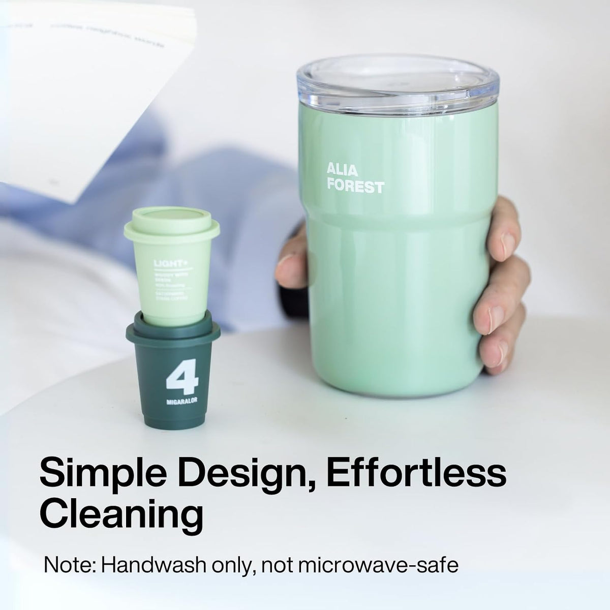 12 oz Coffee Mug with Lid, for Cold & Hot Drinks, Vacuum Insulated Stainless Steel Coffee Tumbler for Cold & Hot Drinks, Reusable Double-Wall, BPA-Free, Seafoam Green (NO.2)