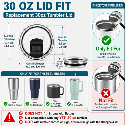 2Pack 30 oz Replacement YETI Tumbler Lids, Spill-Resistant, for Yeti 30 oz, 32 oz Tumbler, 14 oz Mug and 35oz Straw Mug, with Strong Magnetic Slider Switch, Travel Cup Cover, BPA Free