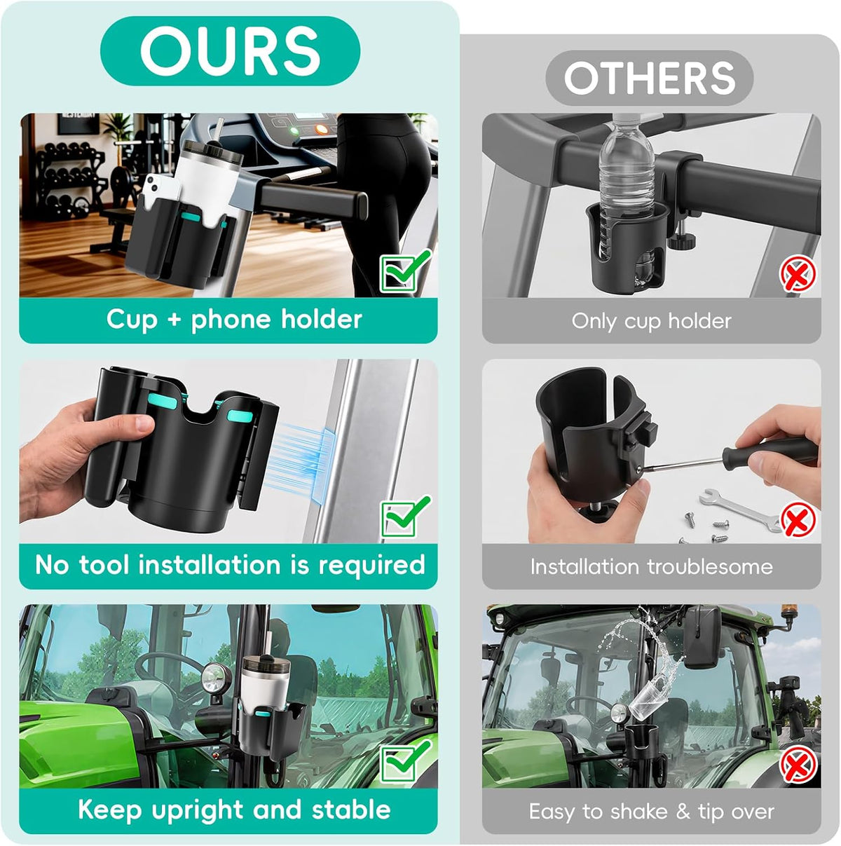2-in-1 Magnetic Cup Holder with Phone Holder for Tractor Truck