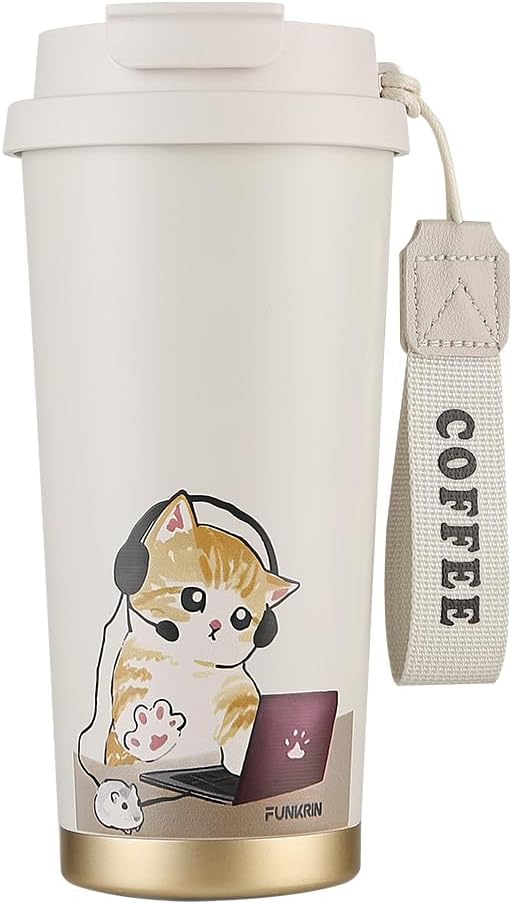 Coffee Travel Mug with Flip Lid, 16oz Insulated Tumbler Cup with Ceramic Coating, Double Wall Vacuum Leak-Proof Tumbler for Office School Party Camping