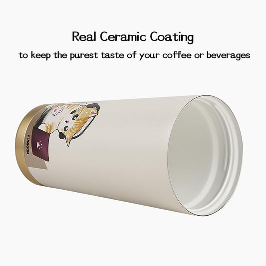 Coffee Travel Mug with Flip Lid, 16oz Insulated Tumbler Cup with Ceramic Coating, Double Wall Vacuum Leak-Proof Tumbler for Office School Party Camping