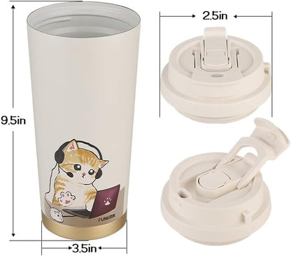 Coffee Travel Mug with Flip Lid, 16oz Insulated Tumbler Cup with Ceramic Coating, Double Wall Vacuum Leak-Proof Tumbler for Office School Party Camping