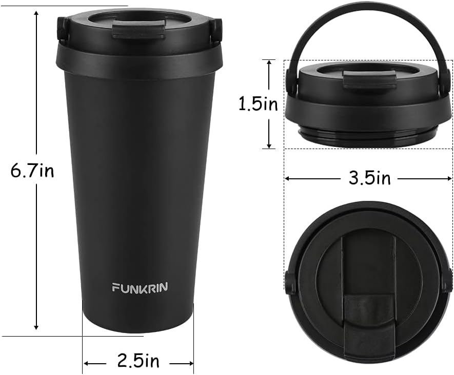 Coffee Travel Mug with Flip Lid, 16oz Insulated Tumbler Cup with Ceramic Coating, Double Wall Vacuum Leak-Proof Tumbler for Office School Party Camping