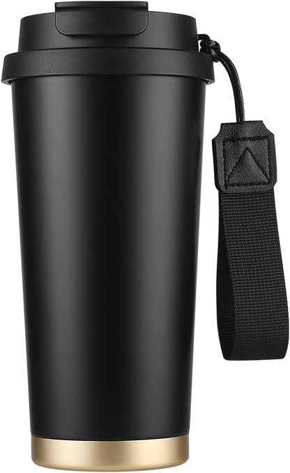 Coffee Travel Mug with Flip Lid, 16oz Insulated Tumbler Cup with Ceramic Coating, Double Wall Vacuum Leak-Proof Tumbler for Office School Party Camping