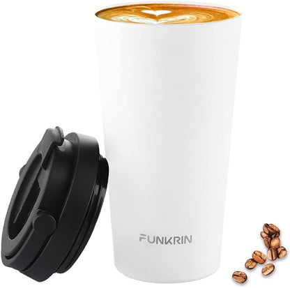 Coffee Travel Mug with Flip Lid, 16oz Insulated Tumbler Cup with Ceramic Coating, Double Wall Vacuum Leak-Proof Tumbler for Office School Party Camping