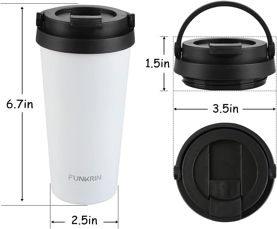 Coffee Travel Mug with Flip Lid, 16oz Insulated Tumbler Cup with Ceramic Coating, Double Wall Vacuum Leak-Proof Tumbler for Office School Party Camping
