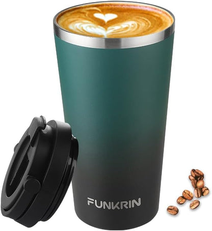 Coffee Travel Mug with Flip Lid, 16oz Insulated Tumbler Cup with Ceramic Coating, Double Wall Vacuum Leak-Proof Tumbler for Office School Party Camping