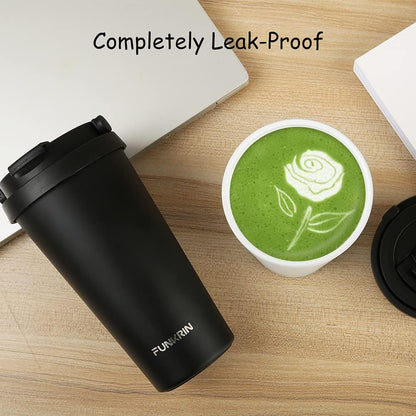 Coffee Travel Mug with Flip Lid, 16oz Insulated Tumbler Cup with Ceramic Coating, Double Wall Vacuum Leak-Proof Tumbler for Office School Party Camping