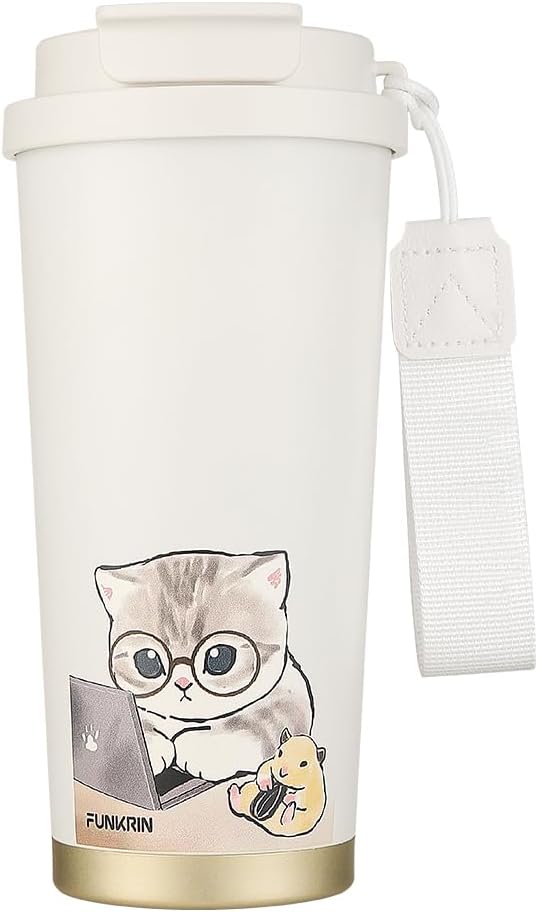Coffee Travel Mug with Flip Lid, 16oz Insulated Tumbler Cup with Ceramic Coating, Double Wall Vacuum Leak-Proof Tumbler for Office School Party Camping