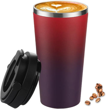 Coffee Travel Mug with Flip Lid, 16oz Insulated Tumbler Cup with Ceramic Coating, Double Wall Vacuum Leak-Proof Tumbler for Office School Party Camping