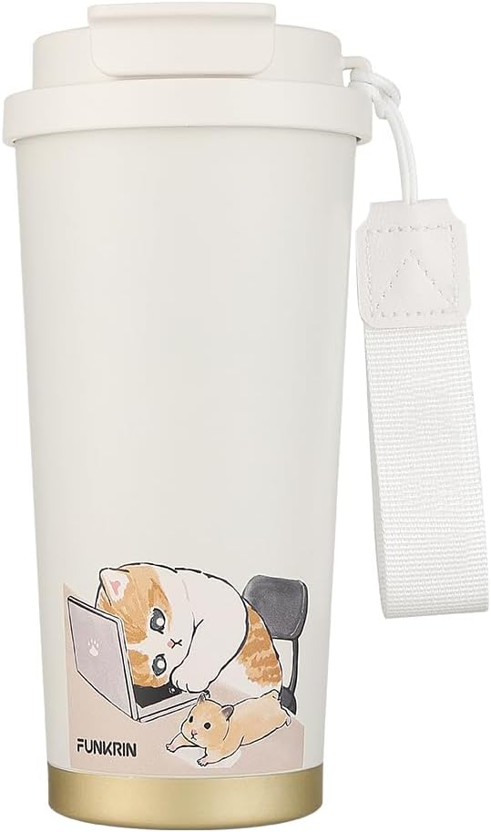 Coffee Travel Mug with Flip Lid, 16oz Insulated Tumbler Cup with Ceramic Coating, Double Wall Vacuum Leak-Proof Tumbler for Office School Party Camping