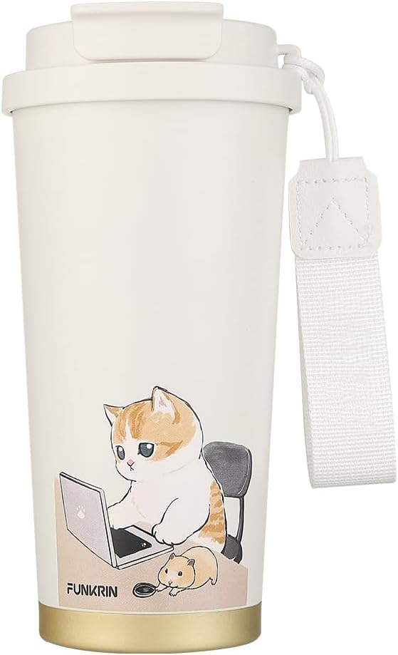 Coffee Travel Mug with Flip Lid, 16oz Insulated Tumbler Cup with Ceramic Coating, Double Wall Vacuum Leak-Proof Tumbler for Office School Party Camping