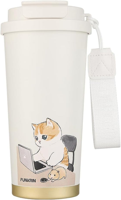 Coffee Travel Mug with Flip Lid, 16oz Insulated Tumbler Cup with Ceramic Coating, Double Wall Vacuum Leak-Proof Tumbler for Office School Party Camping