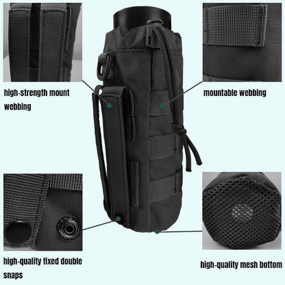 Tactical MOLLE Water Bottle Holder, Upgraded Water Bottle Pouch with Drawstring Open Top & Mesh Bottom, 16/24/25/32oz Water Bottle Carrier Bag with D-Ring Hook for Backpack