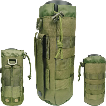 Tactical MOLLE Water Bottle Holder, Upgraded Water Bottle Pouch with Drawstring Open Top & Mesh Bottom, 16/24/25/32oz Water Bottle Carrier Bag with D-Ring Hook for Backpack