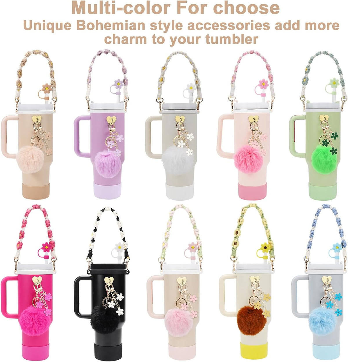 3tyto 13 Pcs Stanley Cup Accessories Set Including Water Bottle Handle Strap, Siliocne Stanley Cup Boot, Siliocne Straw Cover, Stanley Charms for Stanleys Cup 40oz & 30oz Tumbler