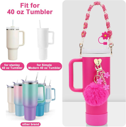 3tyto 13 Pcs Stanley Cup Accessories Set Including Water Bottle Handle Strap, Siliocne Stanley Cup Boot, Siliocne Straw Cover, Stanley Charms for Stanleys Cup 40oz & 30oz Tumbler