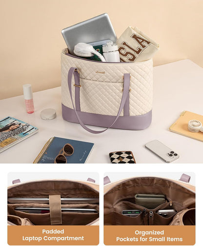 Lunch Tote Bag for Women, 15.6 Inch Laptop Work Bag With Lunch Compartment & Large Cup Holder, Lightweight Work Briefcase for Travel, Bussiness, Teacher