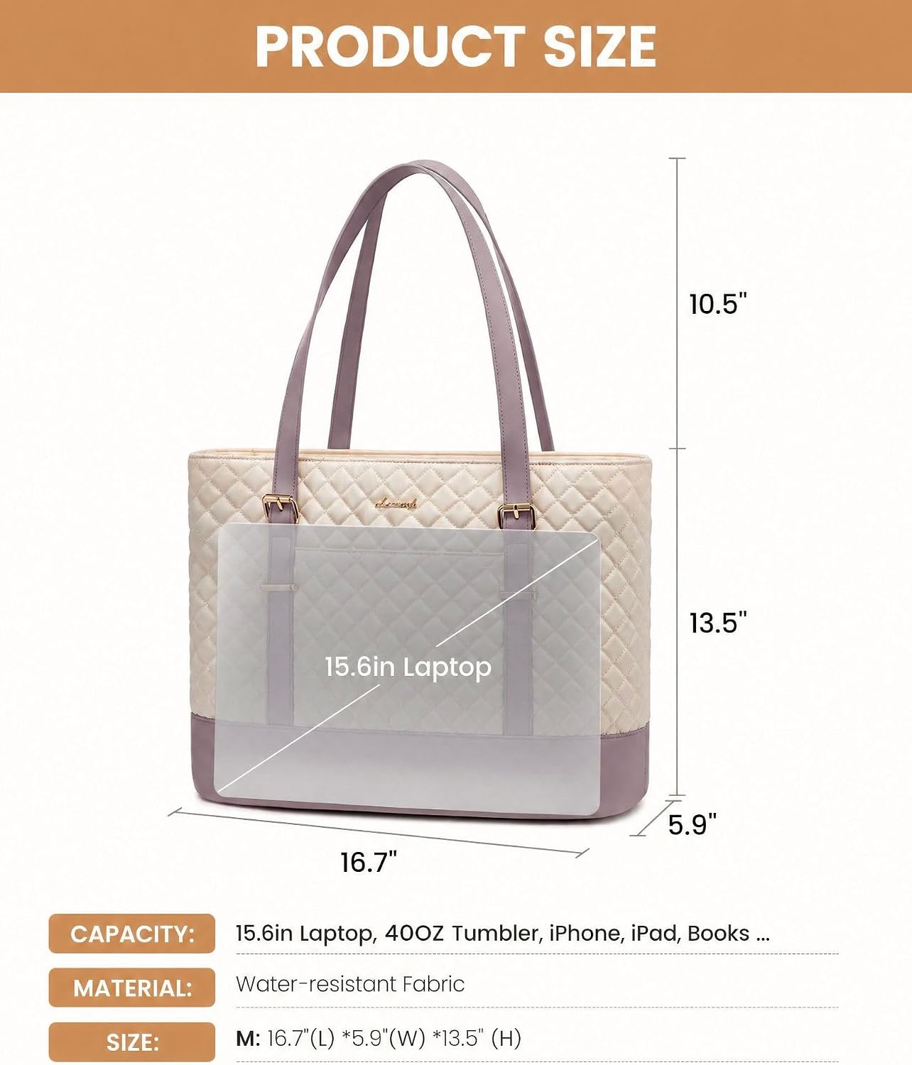 Lunch Tote Bag for Women, 15.6 Inch Laptop Work Bag With Lunch Compartment & Large Cup Holder, Lightweight Work Briefcase for Travel, Bussiness, Teacher