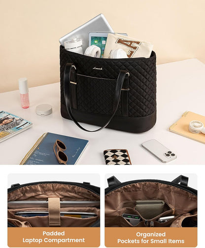 Lunch Tote Bag for Women, 15.6 Inch Laptop Work Bag With Lunch Compartment & Large Cup Holder, Lightweight Work Briefcase for Travel, Bussiness, Teacher