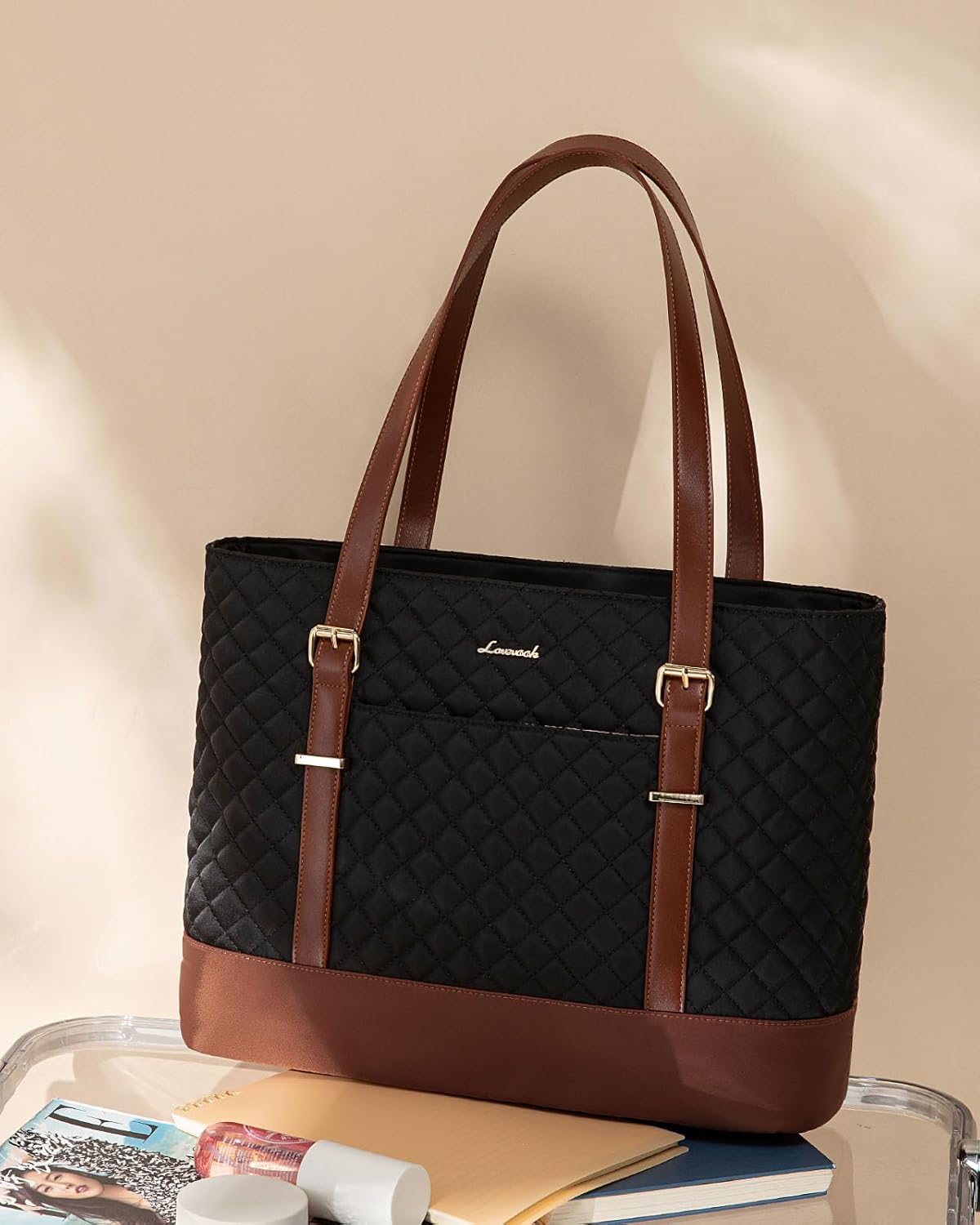 Lunch Tote Bag for Women, 15.6 Inch Laptop Work Bag With Lunch Compartment & Large Cup Holder, Lightweight Work Briefcase for Travel, Bussiness, Teacher