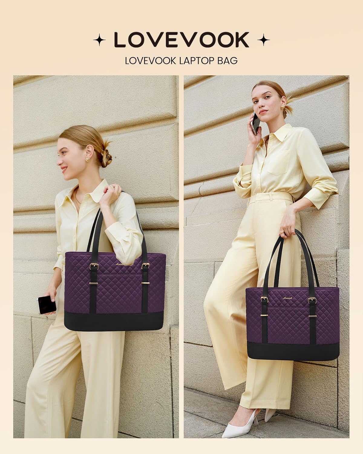 Lunch Tote Bag for Women, 15.6 Inch Laptop Work Bag With Lunch Compartment & Large Cup Holder, Lightweight Work Briefcase for Travel, Bussiness, Teacher