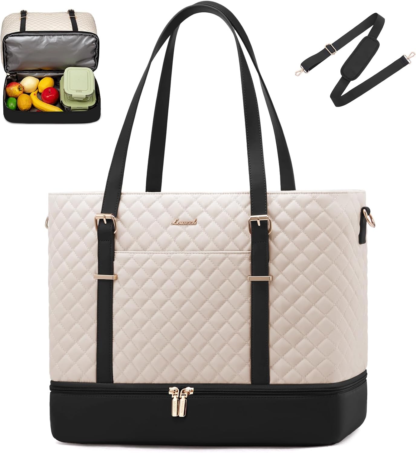Lunch Tote Bag for Women, 15.6 Inch Laptop Work Bag With Lunch Compartment & Large Cup Holder, Lightweight Work Briefcase for Travel, Bussiness, Teacher