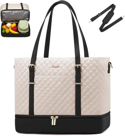 Lunch Tote Bag for Women, 15.6 Inch Laptop Work Bag With Lunch Compartment & Large Cup Holder, Lightweight Work Briefcase for Travel, Bussiness, Teacher