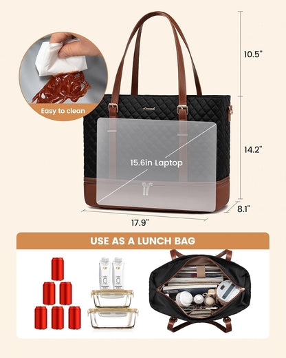 Lunch Tote Bag for Women, 15.6 Inch Laptop Work Bag With Lunch Compartment & Large Cup Holder, Lightweight Work Briefcase for Travel, Bussiness, Teacher