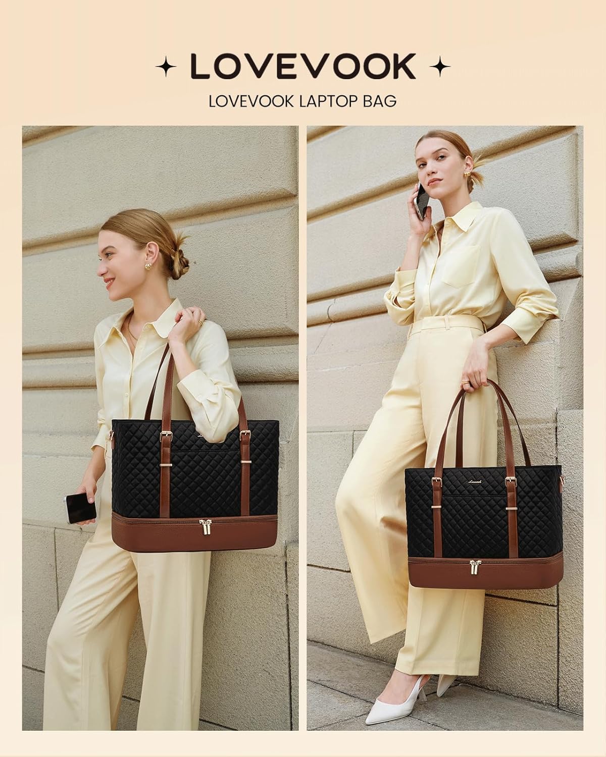 Lunch Tote Bag for Women, 15.6 Inch Laptop Work Bag With Lunch Compartment & Large Cup Holder, Lightweight Work Briefcase for Travel, Bussiness, Teacher
