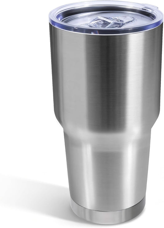 30oz Stainless Steel Tumbler with Lid, Double Wall Vacuum Insulated Powder Coated Travel Mug, Stainless Steel, 1 Pack