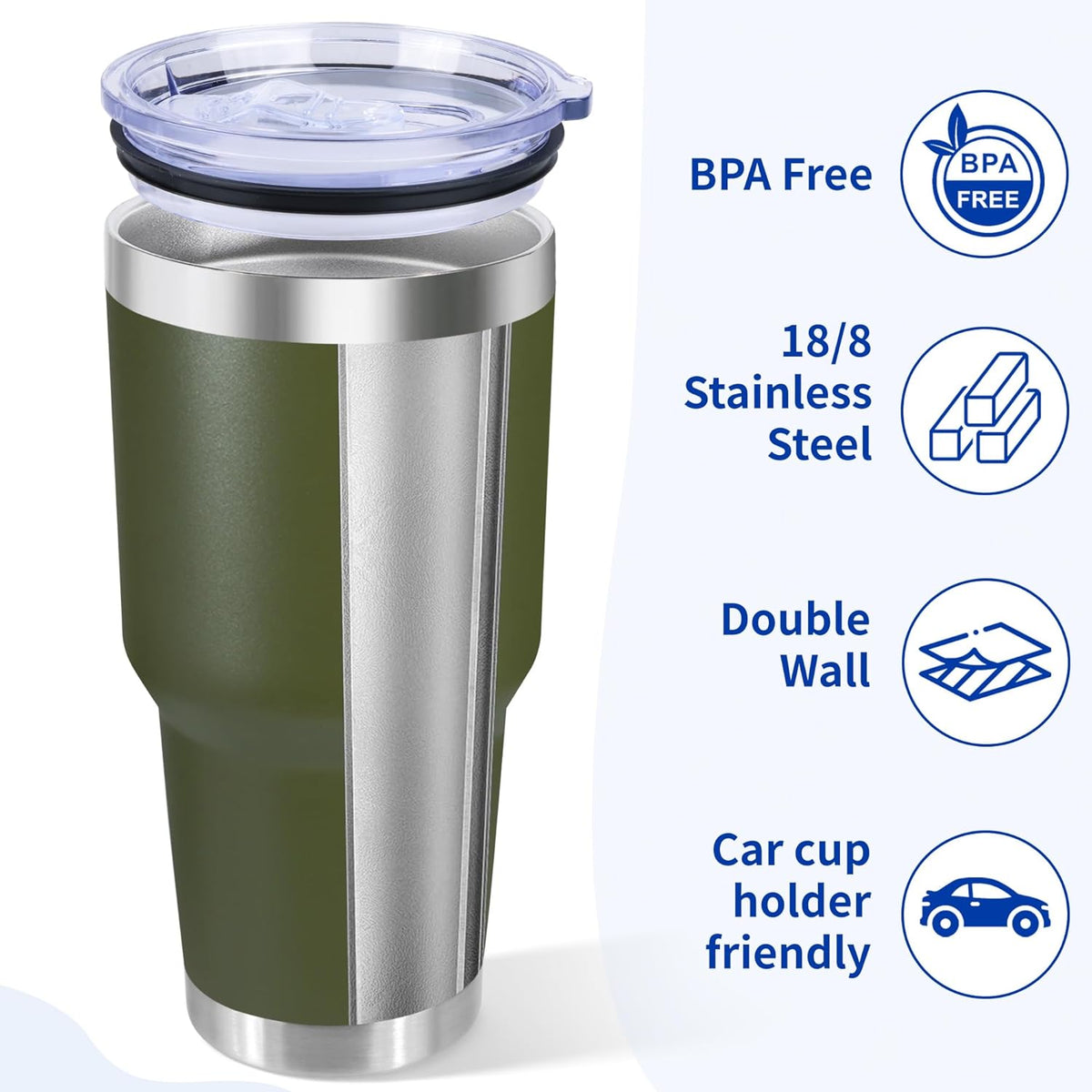 30oz Stainless Steel Tumbler with Lid, Double Wall Vacuum Insulated Powder Coated Travel Mug, Stainless Steel, 1 Pack
