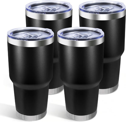 30oz Stainless Steel Tumbler with Lid, Double Wall Vacuum Insulated Powder Coated Travel Mug, Stainless Steel, 1 Pack