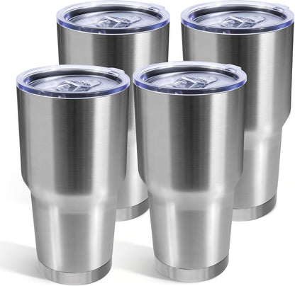 30oz Stainless Steel Tumbler with Lid, Double Wall Vacuum Insulated Powder Coated Travel Mug, Stainless Steel, 1 Pack