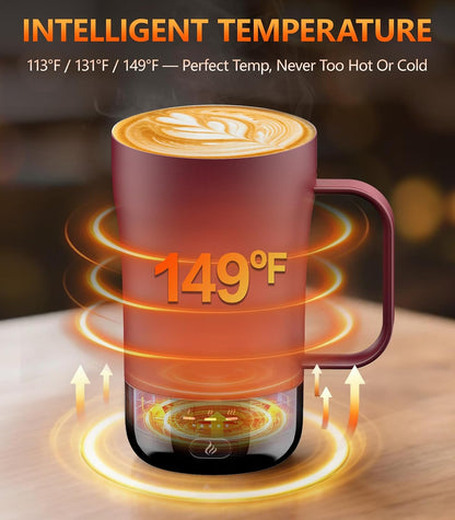 Self-Heating Coffee Mug, 14oz Heated Coffee Mug - Rechargeable Temperature Control Coffee Mug Keep Coffee Hot, Smart Mug Great Gift for Coffee Lovers & Slow Sippers