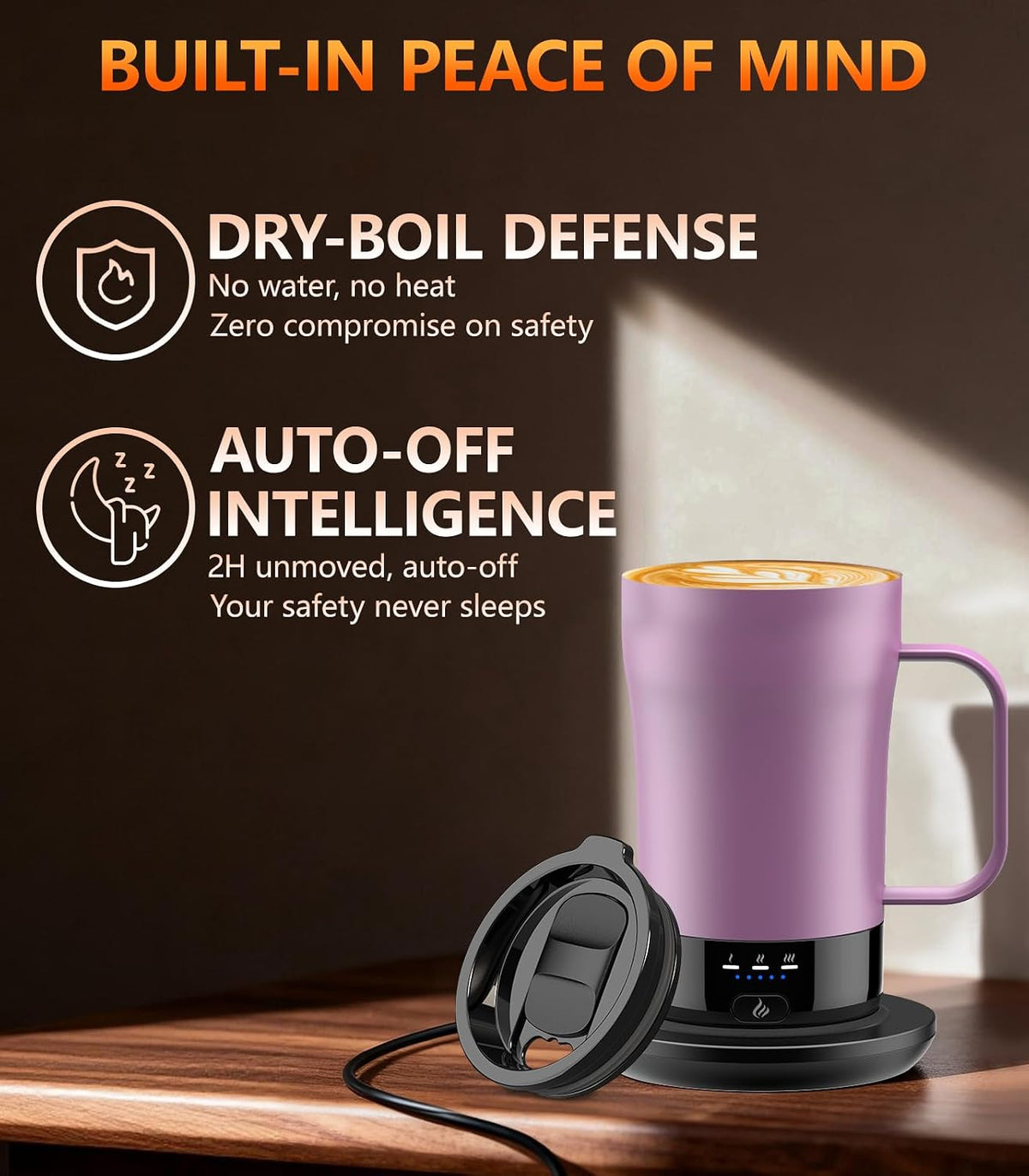 Self-Heating Coffee Mug, 14oz Heated Coffee Mug - Rechargeable Temperature Control Coffee Mug Keep Coffee Hot, Smart Mug Great Gift for Coffee Lovers & Slow Sippers