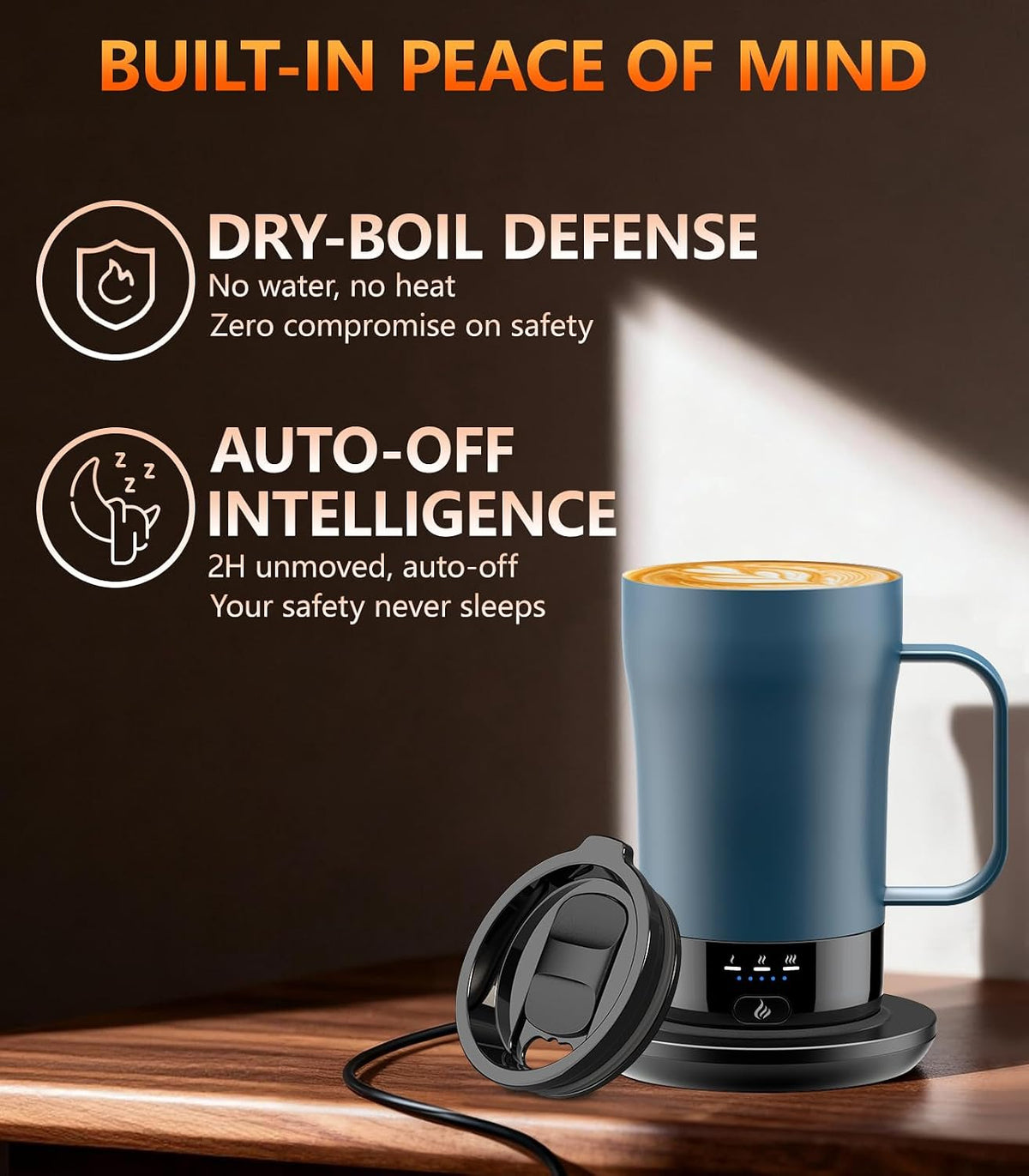 Self-Heating Coffee Mug, 14oz Heated Coffee Mug - Rechargeable Temperature Control Coffee Mug Keep Coffee Hot, Smart Mug Great Gift for Coffee Lovers & Slow Sippers