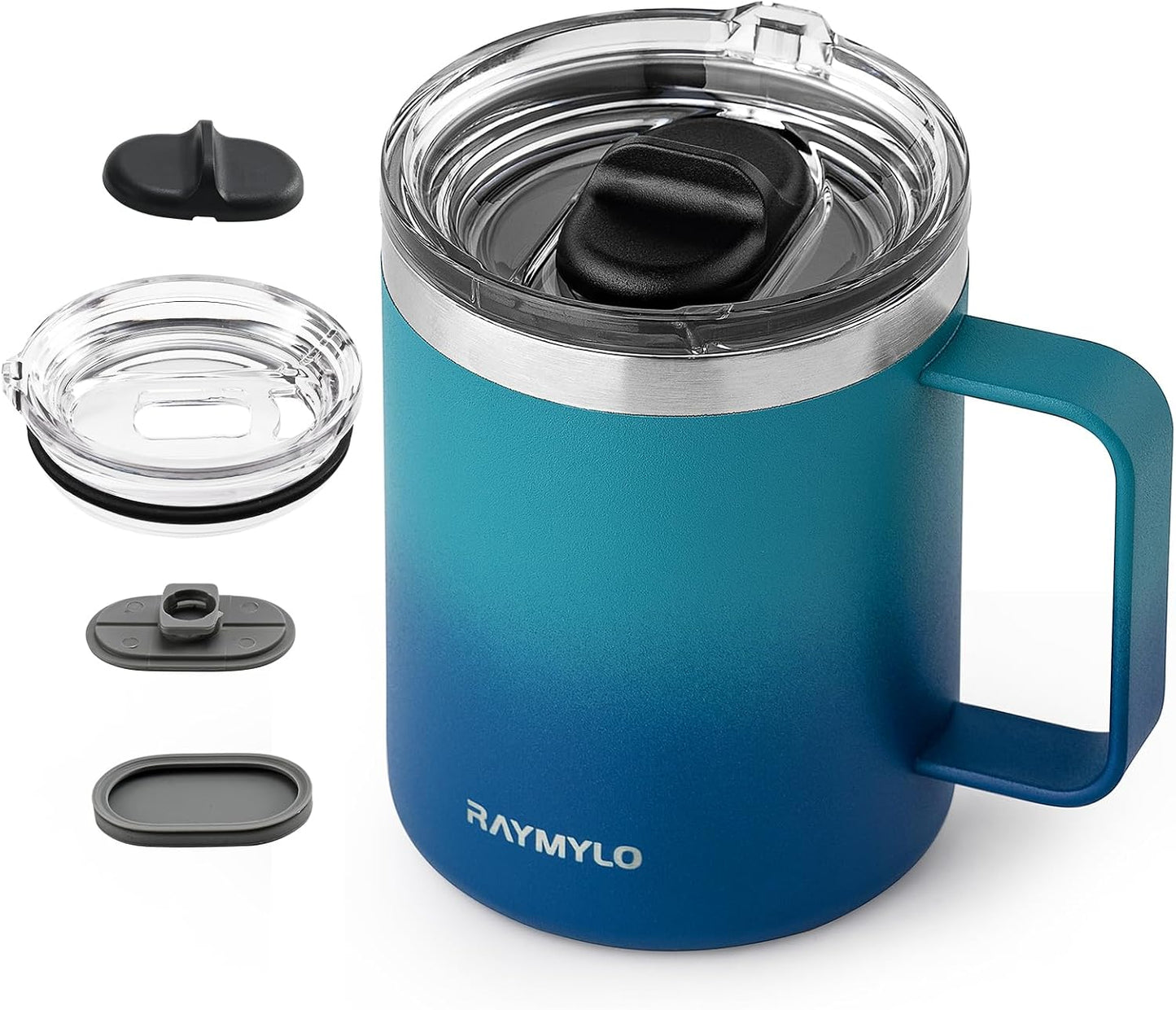 Insulated Coffee Mug 12 oz, Spill-Proof & Detachable Slider Lid | Double Wall Stainless Steel with Thorough Clean Lid & Handle, Cold for 9 Hrs, Suitable for Camp Home Office