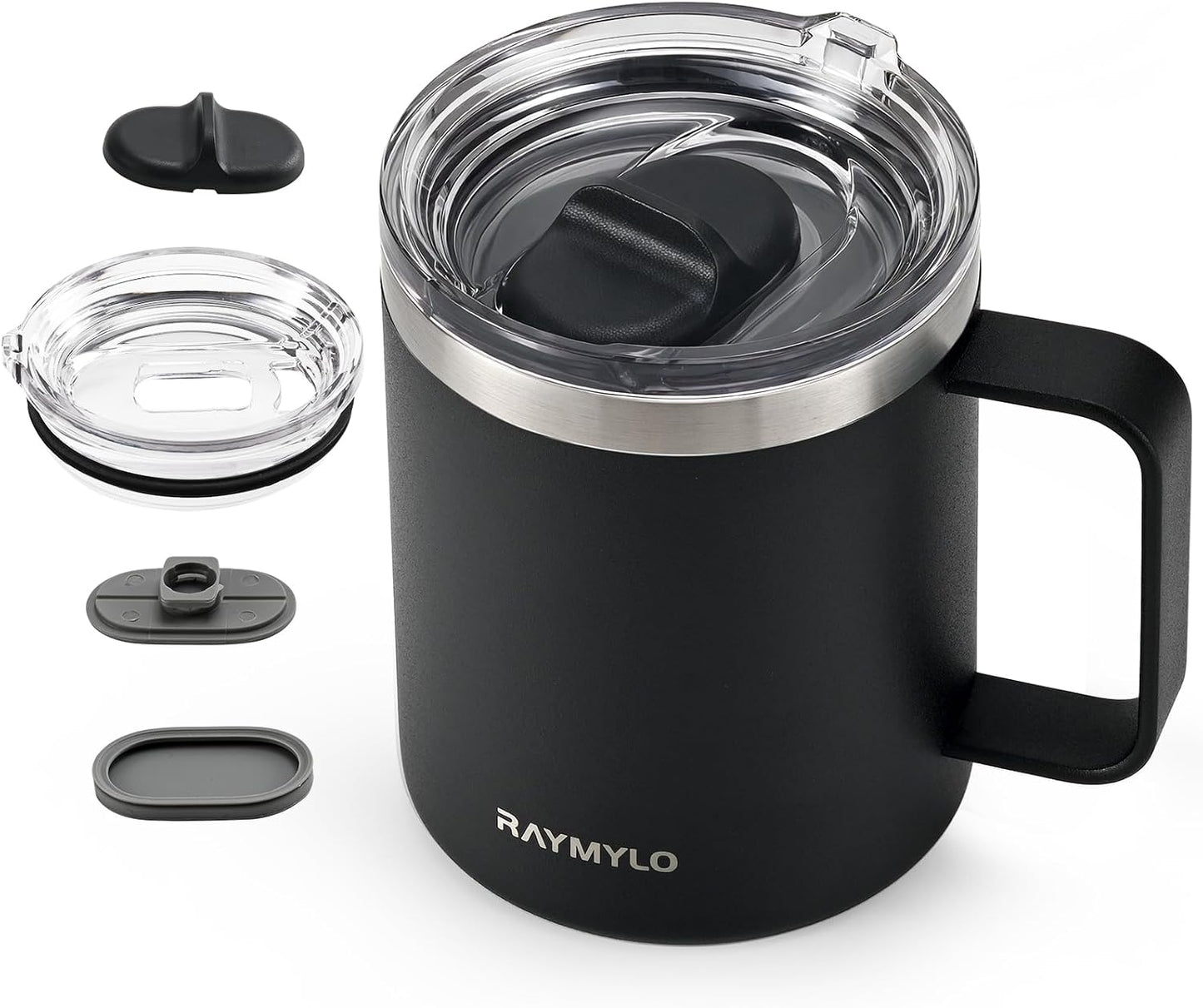 Insulated Coffee Mug 12 oz, Spill-Proof & Detachable Slider Lid | Double Wall Stainless Steel with Thorough Clean Lid & Handle, Cold for 9 Hrs, Suitable for Camp Home Office