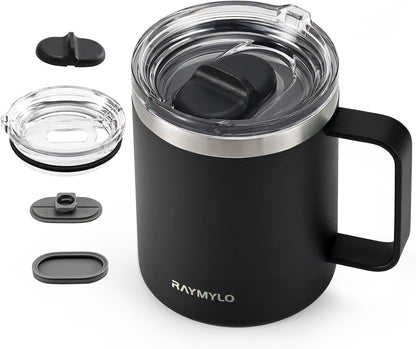 Insulated Coffee Mug 12 oz, Spill-Proof & Detachable Slider Lid | Double Wall Stainless Steel with Thorough Clean Lid & Handle, Cold for 9 Hrs, Suitable for Camp Home Office
