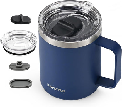 Insulated Coffee Mug 12 oz, Spill-Proof & Detachable Slider Lid | Double Wall Stainless Steel with Thorough Clean Lid & Handle, Cold for 9 Hrs, Suitable for Camp Home Office