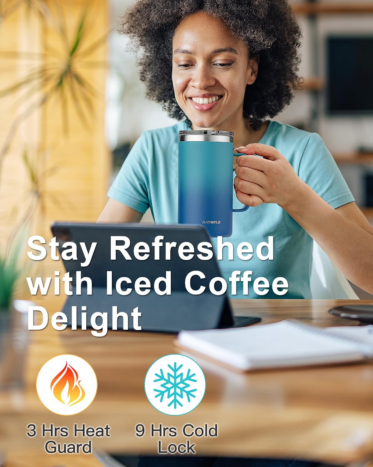 Insulated Coffee Mug 12 oz, Spill-Proof & Detachable Slider Lid | Double Wall Stainless Steel with Thorough Clean Lid & Handle, Cold for 9 Hrs, Suitable for Camp Home Office