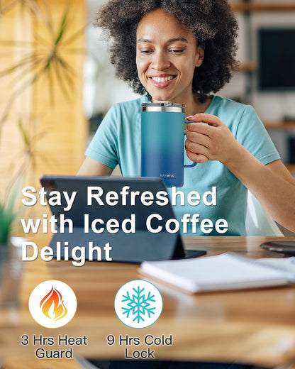 Insulated Coffee Mug 12 oz, Spill-Proof & Detachable Slider Lid | Double Wall Stainless Steel with Thorough Clean Lid & Handle, Cold for 9 Hrs, Suitable for Camp Home Office