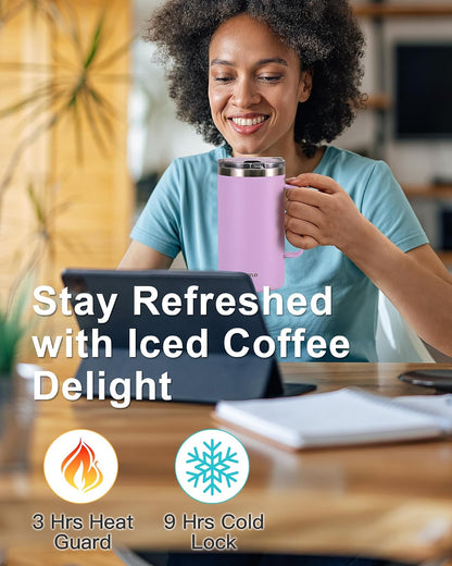 Insulated Coffee Mug 12 oz, Spill-Proof & Detachable Slider Lid | Double Wall Stainless Steel with Thorough Clean Lid & Handle, Cold for 9 Hrs, Suitable for Camp Home Office