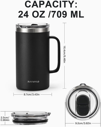 Insulated Coffee Mug 12 oz, Spill-Proof & Detachable Slider Lid | Double Wall Stainless Steel with Thorough Clean Lid & Handle, Cold for 9 Hrs, Suitable for Camp Home Office