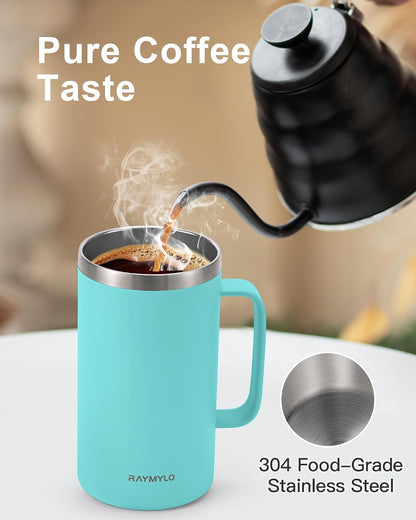 Insulated Coffee Mug 12 oz, Spill-Proof & Detachable Slider Lid | Double Wall Stainless Steel with Thorough Clean Lid & Handle, Cold for 9 Hrs, Suitable for Camp Home Office