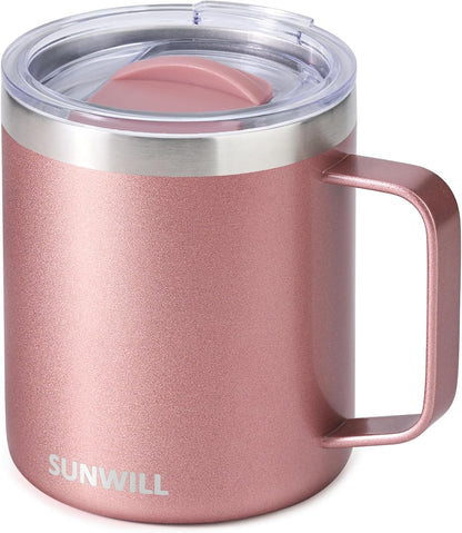 Travel Coffee Mug with Lid, Insulated Tumbler with Handle, 14 oz Stainless Steel Cup for Home, Office, Camping, Powder Coated Orchid
